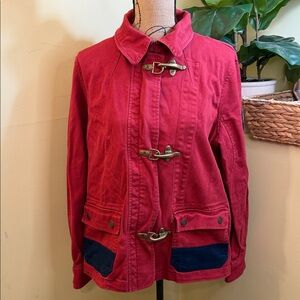 VTG Lauren Ralph Lauren XLarge Fireman Red Canvas Women’s Coat Jacket Brass